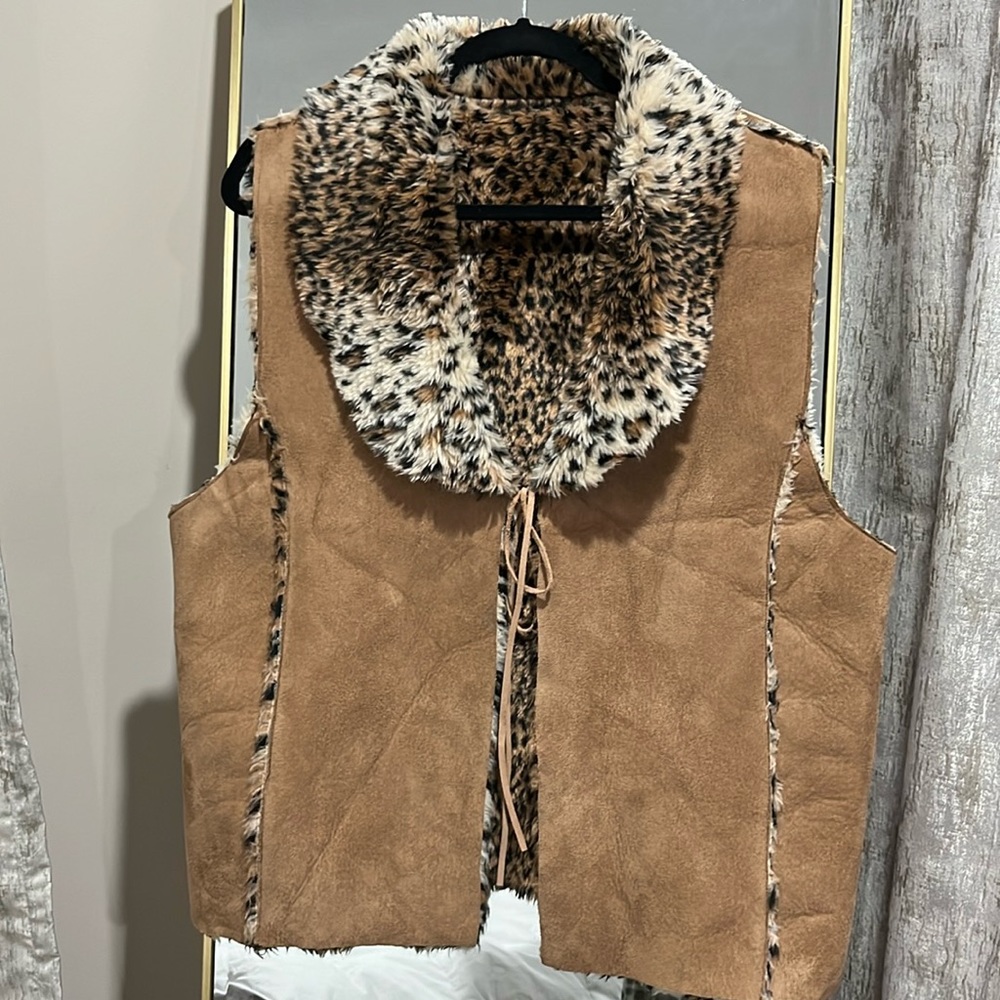 Faux Leopard Reversible Vest